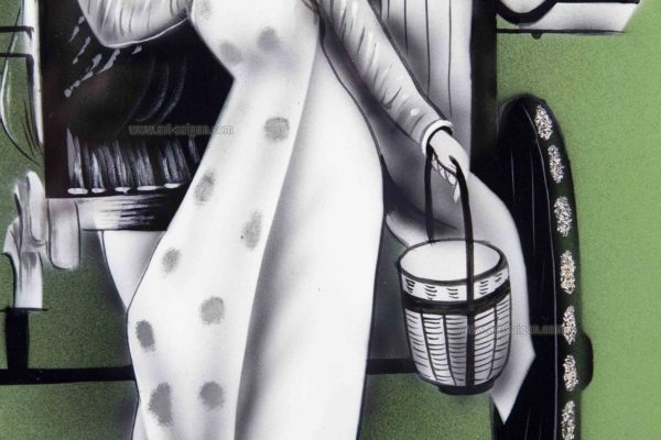 Tableau en Bois Laqué Vert, Fabriqué à la main, Femme Vietnamienne. Peinture et Panneau Murale du Vietnam. Décoration et Artisanat Asiatique | Article vendu par la Boutique Art-Saigon.com