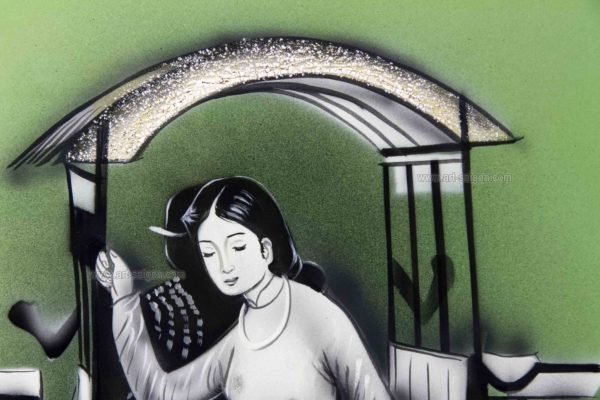Tableau en Bois Laqué Vert, Fabriqué à la main, Femme Vietnamienne. Peinture et Panneau Murale du Vietnam. Décoration et Artisanat Asiatique | Article vendu par la Boutique Art-Saigon.com