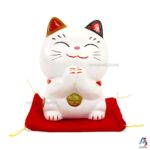 Maneki Neko Blanc, Tirelire, Fabriqué au Japon. Chat Porte Bonheur Japonais, Lucky Cat | Décoration et Artisanat Asiatique - Article vendu par la Boutique Art-Saigon.com