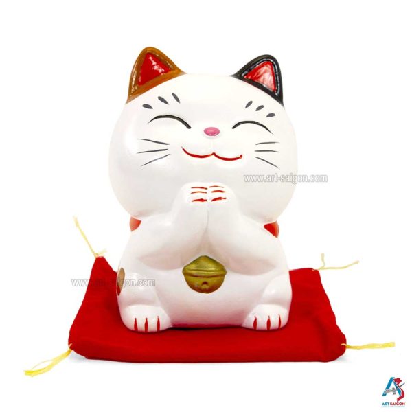 Maneki Neko Blanc, Tirelire, Fabriqué au Japon. Chat Porte Bonheur Japonais, Lucky Cat | Décoration et Artisanat Asiatique - Article vendu par la Boutique Art-Saigon.com