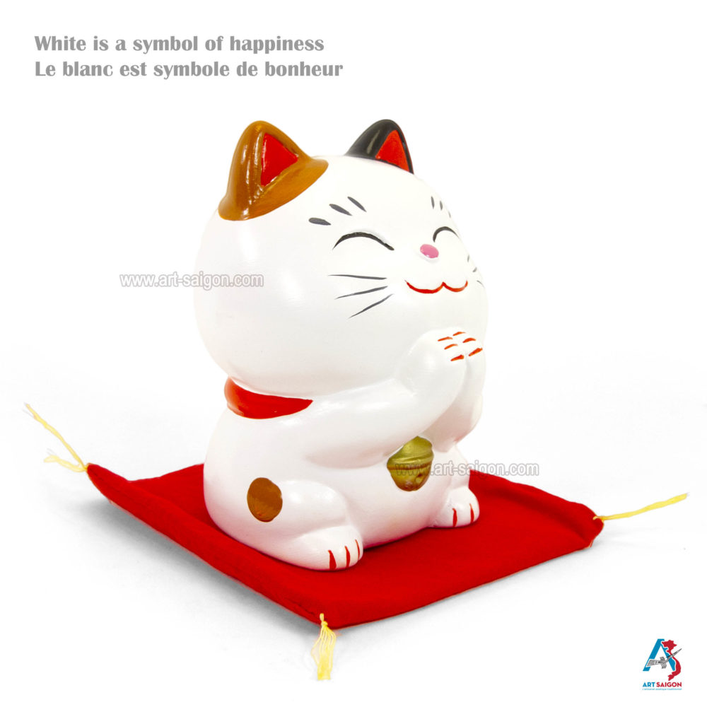 Maneki-Neko Le chat porte bonheur rond blanc
