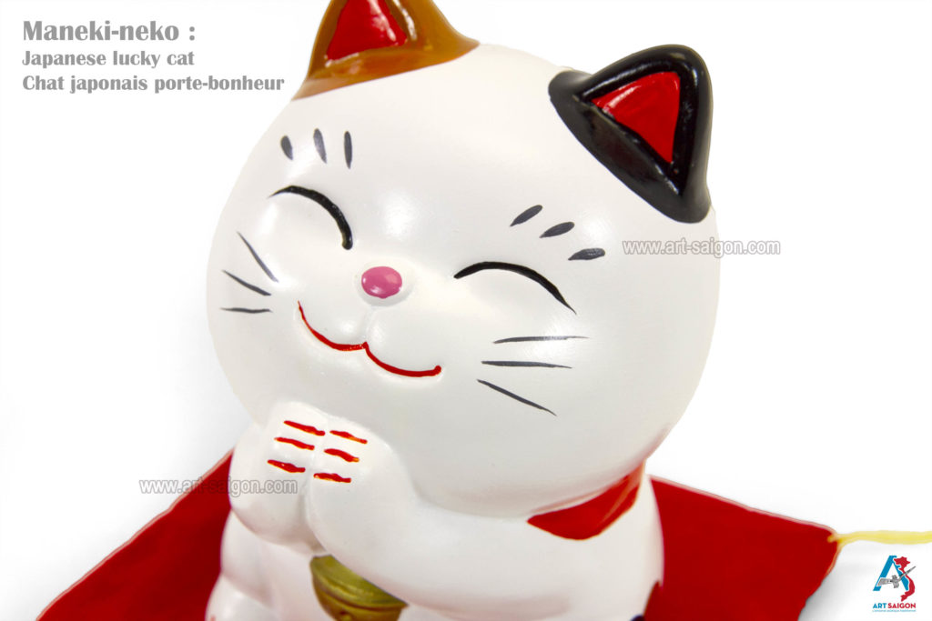 Maneki Neko Blanc, Tirelire, Fabriqué au Japon. Chat Porte Bonheur Japonais, Lucky Cat | Décoration et Artisanat Asiatique - Article vendu par la Boutique Art-Saigon.com