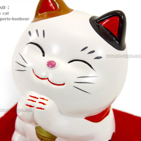 Maneki Neko Blanc, Tirelire, Fabriqué au Japon. Chat Porte Bonheur Japonais, Lucky Cat | Décoration et Artisanat Asiatique - Article vendu par la Boutique Art-Saigon.com