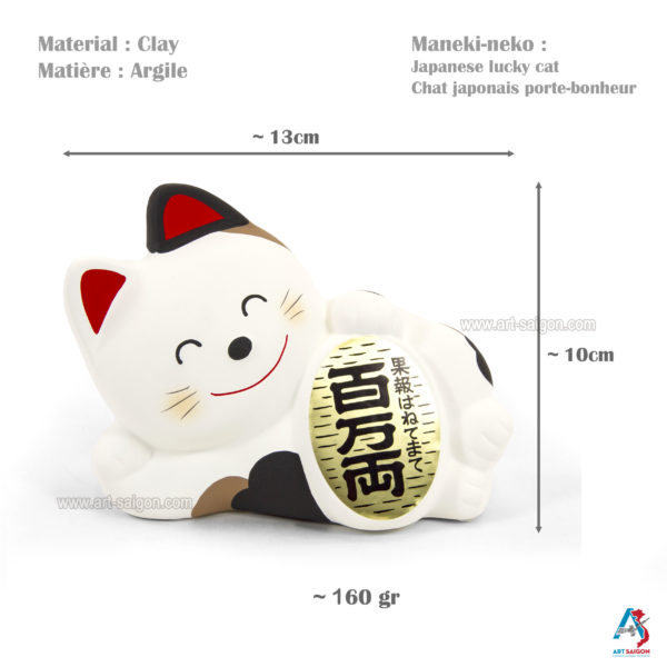 Maneki Neko Blanc, Tirelire, Fabriqué au Japon. Chat Porte Bonheur Japonais | Décoration et Artisanat Asiatique - Article vendu par la Boutique Art-Saigon.com