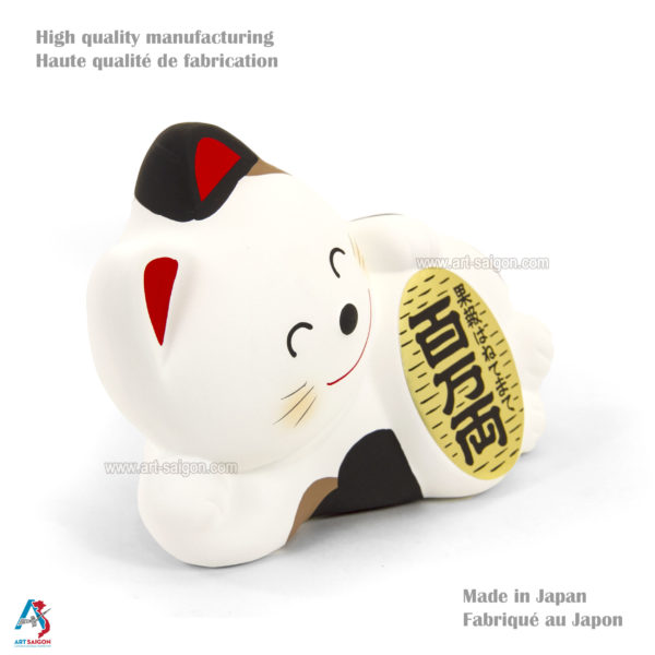 Maneki Neko Blanc, Tirelire, Fabriqué au Japon. Chat Porte Bonheur Japonais | Décoration et Artisanat Asiatique - Article vendu par la Boutique Art-Saigon.com