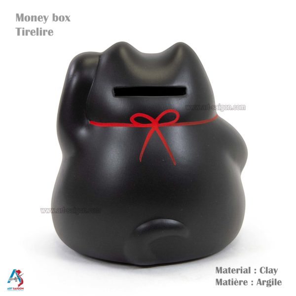 Maneki Neko Noir, Tirelire, Fabriqué au Japon. Chat Porte Bonheur Japonais | Décoration et Artisanat Asiatique - Article vendu par la Boutique Art-Saigon.com