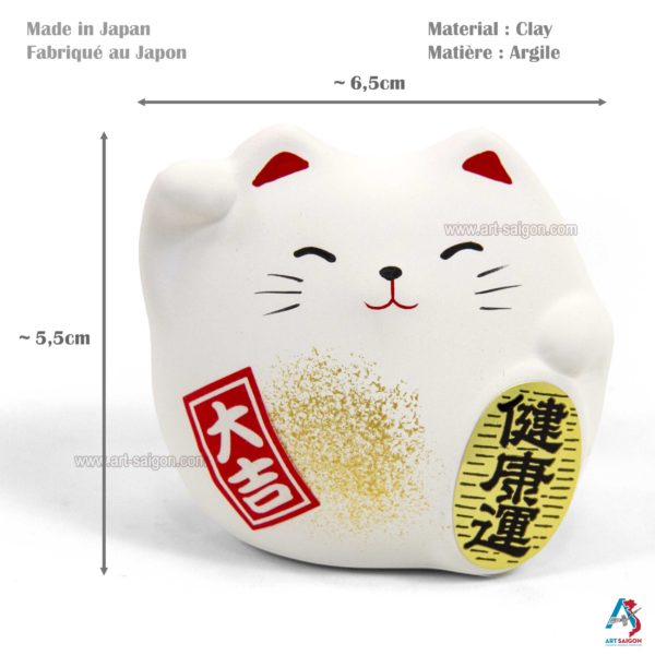 Maneki Neko Blanc, Fabriqué au Japon. Chat Porte Bonheur Japonais | Décoration et Artisanat Asiatique - Article vendu par la Boutique Art-Saigon.com