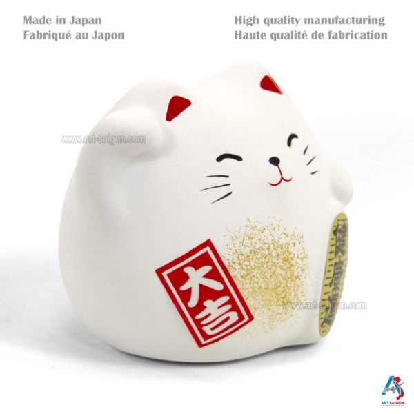 Maneki Neko Blanc, Fabriqué au Japon. Chat Porte Bonheur Japonais | Décoration et Artisanat Asiatique - Article vendu par la Boutique Art-Saigon.com
