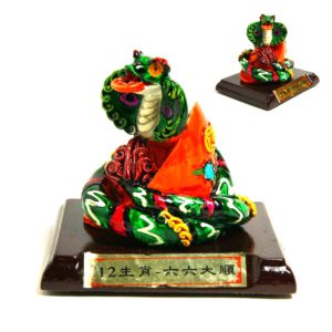 Statuette de Serpent Chinois avec Socle en Bois - Sixième Animal de l’Astrologie Chinoise | Décoration et Artisanat Asiatique - Article vendu par la Boutique Art-Saigon.com