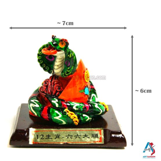 Statuette de Serpent Chinois avec Socle en Bois - Sixième Animal de l’Astrologie Chinoise | Décoration et Artisanat Asiatique - Article vendu par la Boutique Art-Saigon.com