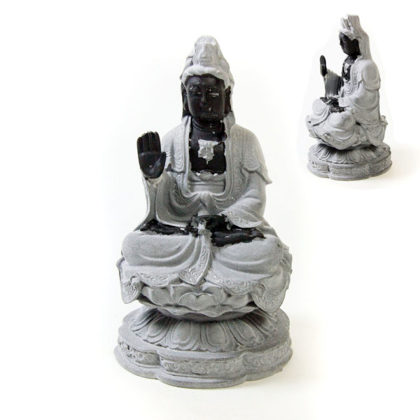 Statuette du Bouddha Guan Yin Gris et Noir, Déesse de la Compassion | Décoration et Artisanat Asiatique - Article vendu par la Boutique Art-Saigon.com