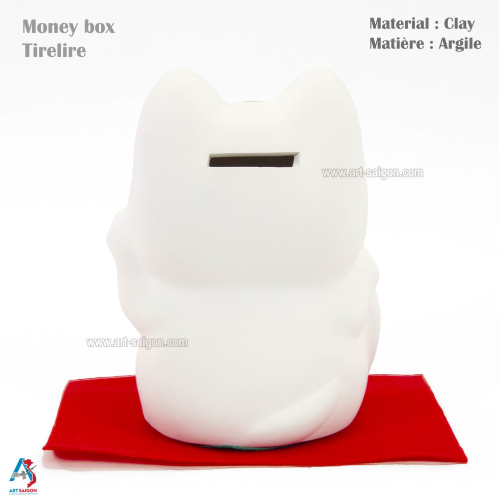 Maneki Neko Tirelire Blanc Chat Japonais PorteBonheur Art Saigon