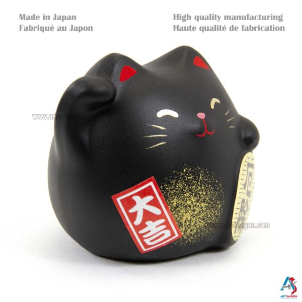 Maneki Neko Noir, Fabriqué au Japon. Chat Porte Bonheur Japonais | Décoration et Artisanat Asiatique - Article vendu par la Boutique Art-Saigon.com
