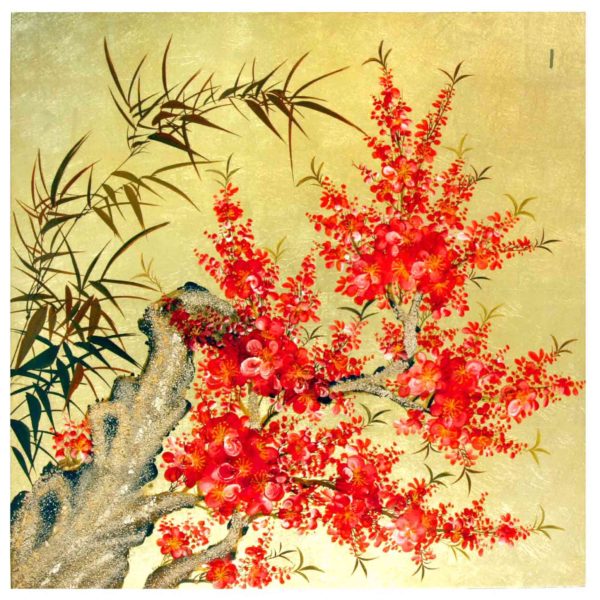 Tableau en Bois Laqué Doré, Fabriqué à la main, Motif Fleur de Cerisier et Bambou. Peinture et Panneau Murale du Vietnam. Décoration et Artisanat Asiatique | Article vendu par la Boutique Art-Saigon.com
