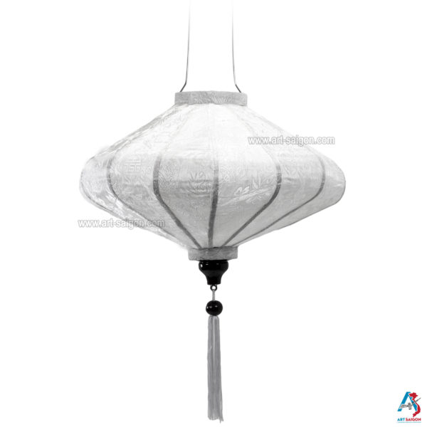 Lampion Asiatique en Soie Blanc de la ville de Hoi An au Vietnam, Lanterne Traditionnel en Tissu, Bambou et Bois | Décoration et Artisanat Asiatique - Article vendu par la Boutique Art-saigon.com