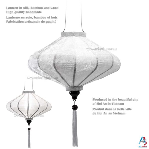 Lampion Asiatique en Soie Blanc de la ville de Hoi An au Vietnam, Lanterne Traditionnel en Tissu, Bambou et Bois | Décoration et Artisanat Asiatique - Article vendu par la Boutique Art-saigon.com