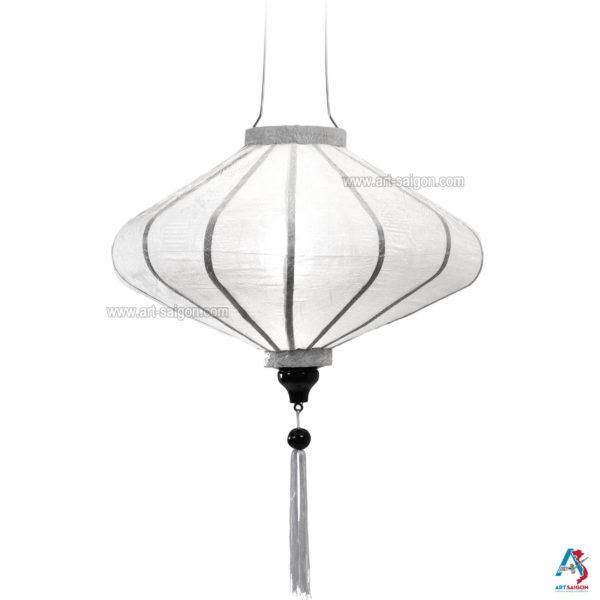 Lampion Asiatique en Soie Blanc de la ville de Hoi An au Vietnam, Lanterne Traditionnel en Tissu, Bambou et Bois | Décoration et Artisanat Asiatique - Article vendu par la Boutique Art-saigon.com