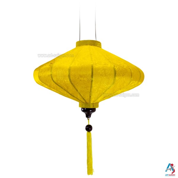Lampion Asiatique en Soie Jaune de la ville de Hoi An au Vietnam, Lanterne Traditionnel en Tissu, Bambou et Bois | Décoration et Artisanat Asiatique - Article vendu par la Boutique Art-saigon.com
