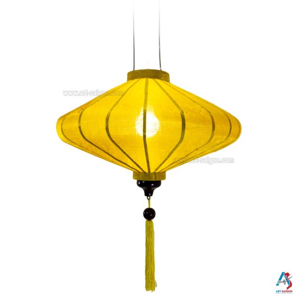 Lampion Asiatique en Soie Jaune de la ville de Hoi An au Vietnam, Lanterne Traditionnel en Tissu, Bambou et Bois | Décoration et Artisanat Asiatique - Article vendu par la Boutique Art-saigon.com