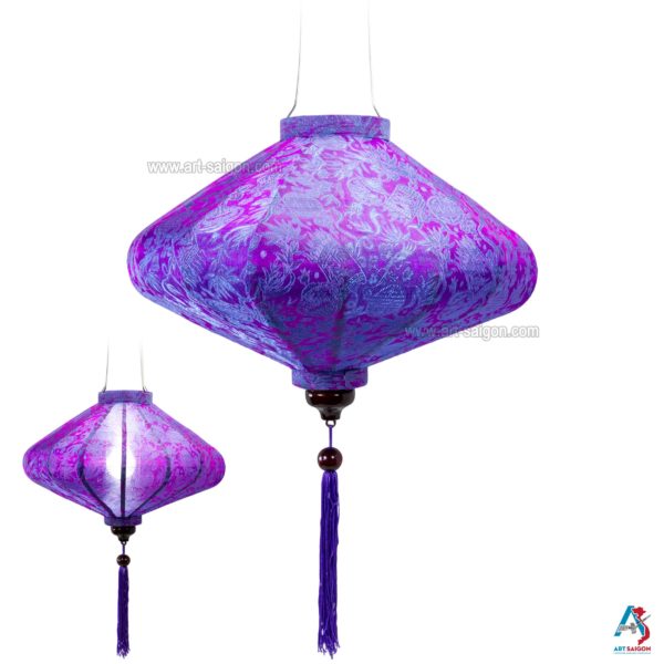 Lampion Asiatique en Soie Mauve de la ville de Hoi An au Vietnam, Lanterne Traditionnel en Tissu, Bambou et Bois | Décoration et Artisanat Asiatique - Article vendu par la Boutique Art-saigon.com