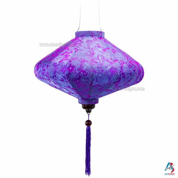 Lampion Asiatique en Soie Mauve de la ville de Hoi An au Vietnam, Lanterne Traditionnel en Tissu, Bambou et Bois | Décoration et Artisanat Asiatique - Article vendu par la Boutique Art-saigon.com