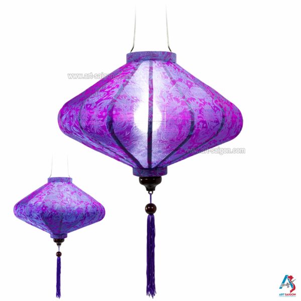 Lampion Asiatique en Soie Mauve de la ville de Hoi An au Vietnam, Lanterne Traditionnel en Tissu, Bambou et Bois | Décoration et Artisanat Asiatique - Article vendu par la Boutique Art-saigon.com
