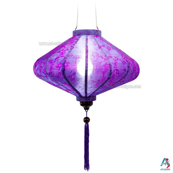 Lampion Asiatique en Soie Mauve de la ville de Hoi An au Vietnam, Lanterne Traditionnel en Tissu, Bambou et Bois | Décoration et Artisanat Asiatique - Article vendu par la Boutique Art-saigon.com