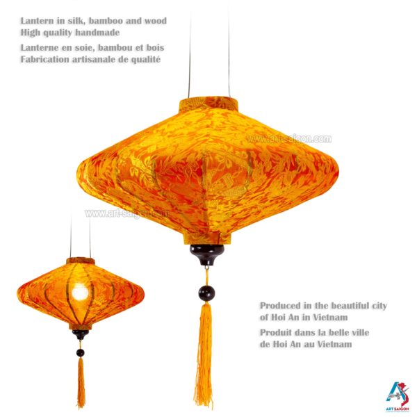 Lampion Asiatique en Soie Orange de la ville de Hoi An au Vietnam, Lanterne Traditionnel en Tissu, Bambou et Bois | Décoration et Artisanat Asiatique - Article vendu par la Boutique Art-saigon.com