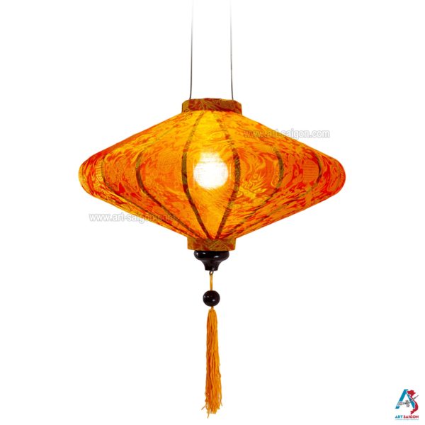 Lampion Asiatique en Soie Orange de la ville de Hoi An au Vietnam, Lanterne Traditionnel en Tissu, Bambou et Bois | Décoration et Artisanat Asiatique - Article vendu par la Boutique Art-saigon.com