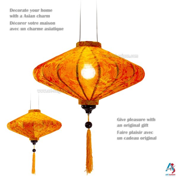 Lampion Asiatique en Soie Orange de la ville de Hoi An au Vietnam, Lanterne Traditionnel en Tissu, Bambou et Bois | Décoration et Artisanat Asiatique - Article vendu par la Boutique Art-saigon.com