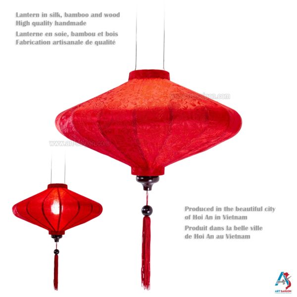 Lampion Asiatique en Soie Rouge de la ville de Hoi An au Vietnam, Lanterne Traditionnel en Tissu, Bambou et Bois |Décoration et Artisanat Asiatique - Article vendu par la Boutique Art-saigon.com