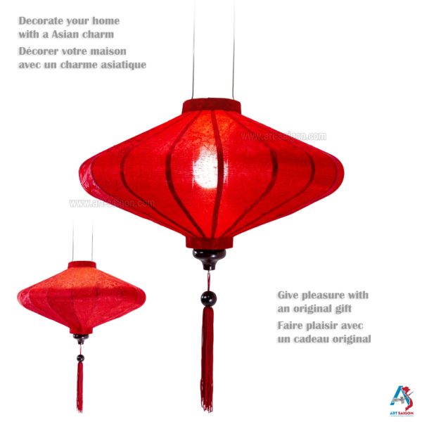 Lampion Asiatique en Soie Rouge de la ville de Hoi An au Vietnam, Lanterne Traditionnel en Tissu, Bambou et Bois |Décoration et Artisanat Asiatique - Article vendu par la Boutique Art-saigon.com