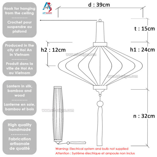 Lampion Asiatique en Soie de la ville de Hoi An au Vietnam, Lanterne Traditionnel en Tissu, Bambou et Bois |Décoration et Artisanat Asiatique - Article vendu par la Boutique Art-saigon.com