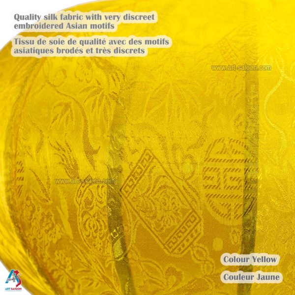 Lampion Asiatique en Soie Jaune de la ville de Hoi An au Vietnam, Lanterne Traditionnel en Tissu, Bambou et Bois | Décoration et Artisanat Asiatique - Article vendu par la Boutique Art-saigon.com