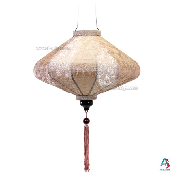 Lampion Asiatique en Soie Champagne Rosé de la ville de Hoi An au Vietnam, Lanterne Traditionnel en Tissu, Bambou et Bois | Décoration et Artisanat Asiatique - Article vendu par la Boutique Art-saigon.com