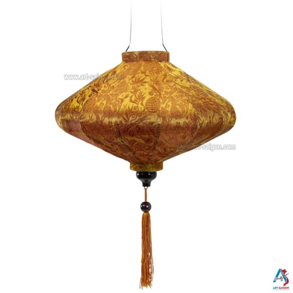 Lampion Asiatique en Soie Rouille Or de la ville de Hoi An au Vietnam, Lanterne Traditionnel en Tissu, Bambou et Bois | Décoration et Artisanat Asiatique - Article vendu par la Boutique Art-saigon.com