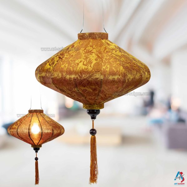 Lampion Asiatique en Soie Rouille Or de la ville de Hoi An au Vietnam, Lanterne Traditionnel en Tissu, Bambou et Bois | Décoration et Artisanat Asiatique - Article vendu par la Boutique Art-saigon.com