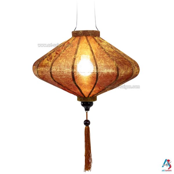 Lampion Asiatique en Soie Rouille Or de la ville de Hoi An au Vietnam, Lanterne Traditionnel en Tissu, Bambou et Bois | Décoration et Artisanat Asiatique - Article vendu par la Boutique Art-saigon.com