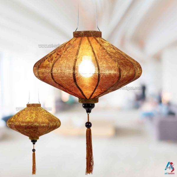 Lampion Asiatique en Soie Rouille Or de la ville de Hoi An au Vietnam, Lanterne Traditionnel en Tissu, Bambou et Bois | Décoration et Artisanat Asiatique - Article vendu par la Boutique Art-saigon.com