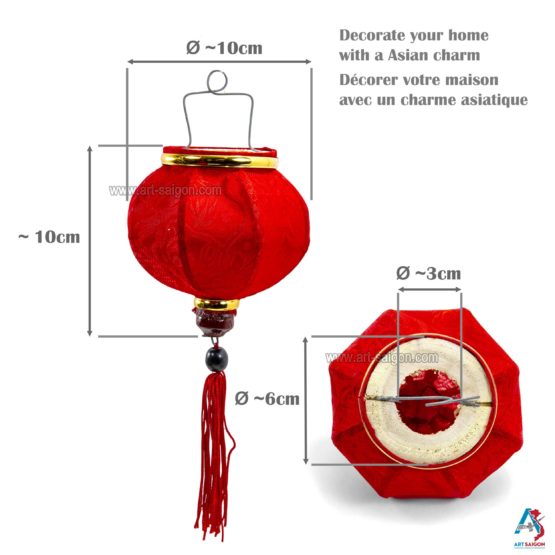 Lampion Asiatique en Soie Rouge de la ville de Hoi An au Vietnam, Lanterne Traditionnel en Tissu, Bambou et Bois | Décoration et Artisanat Asiatique - Article vendu par la Boutique Art-saigon.com