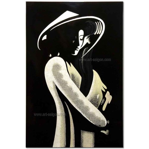 Tableau en Bois Laqué, Fabriqué à la main, Motif Étudiante Vietnamienne. Peinture et Panneau Murale du Vietnam. Décoration et Artisanat Asiatique | Article vendu par la Boutique Art-Saigon.com