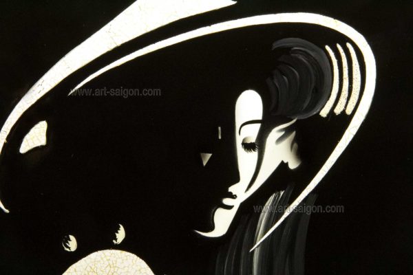 Tableau en Bois Laqué, Fabriqué à la main, Motif Étudiante Vietnamienne. Peinture et Panneau Murale du Vietnam. Décoration et Artisanat Asiatique | Article vendu par la Boutique Art-Saigon.com