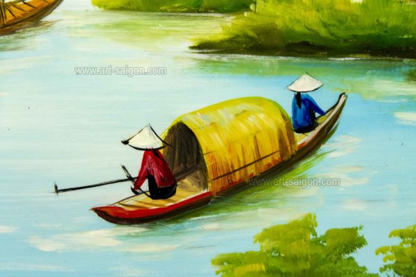 Tableau en Bois Laqué Peint, Fabriqué à la main, Motif La Campagne du Vietnam. Peinture et Panneau Murale du Vietnam. Décoration et Artisanat Asiatique | Article vendu par la Boutique Art-Saigon.com