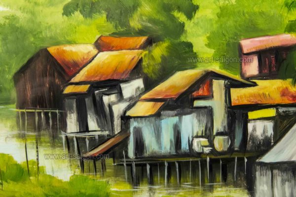 Tableau en Bois Laqué Peint, Fabriqué à la main, Motif La Campagne du Vietnam. Peinture et Panneau Murale du Vietnam. Décoration et Artisanat Asiatique | Article vendu par la Boutique Art-Saigon.com