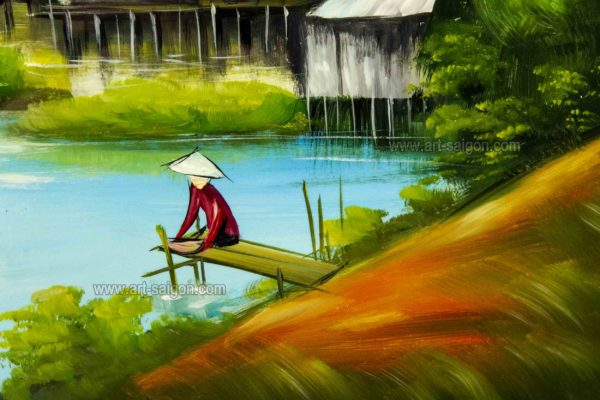 Tableau en Bois Laqué Peint, Fabriqué à la main, Motif La Campagne du Vietnam. Peinture et Panneau Murale du Vietnam. Décoration et Artisanat Asiatique | Article vendu par la Boutique Art-Saigon.com