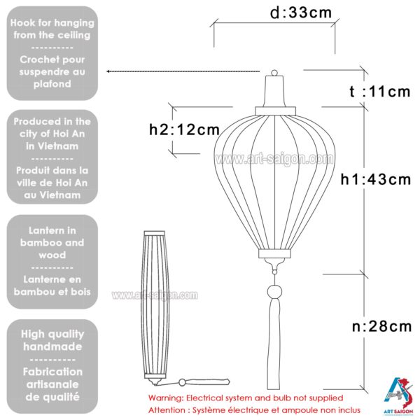 Lampion Asiatique en Bambou et Bois de la ville de Hoi An au Vietnam, Lanterne Traditionnel | Décoration et Artisanat Asiatique - Article vendu par la Boutique Art-saigon.com
