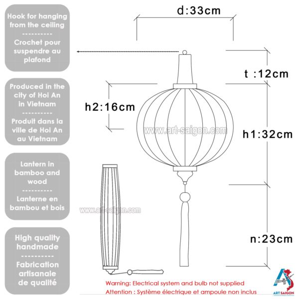Lampion Asiatique en Bambou et Bois de la ville de Hoi An au Vietnam, Lanterne Traditionnel | Décoration et Artisanat Asiatique - Article vendu par la Boutique Art-saigon.com