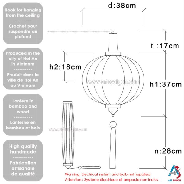 Lampion Asiatique en Bambou et Bois de la ville de Hoi An au Vietnam, Lanterne Traditionnel | Décoration et Artisanat Asiatique - Article vendu par la Boutique Art-saigon.com