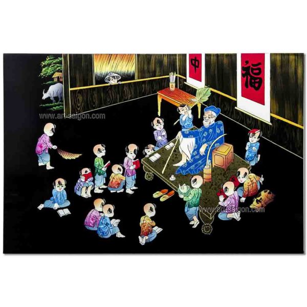 Tableau en Bois Laqué Peint, Fabriqué à la main, Motif Ông đồ Maître Calligraphe. Peinture et Panneau Murale du Vietnam. Décoration et Artisanat Asiatique | Article vendu par la Boutique Art-Saigon.com