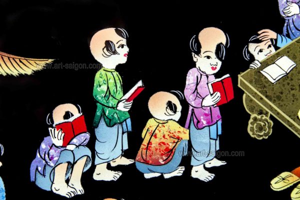 Tableau en Bois Laqué Peint, Fabriqué à la main, Motif Ông đồ Maître Calligraphe. Peinture et Panneau Murale du Vietnam. Décoration et Artisanat Asiatique | Article vendu par la Boutique Art-Saigon.com